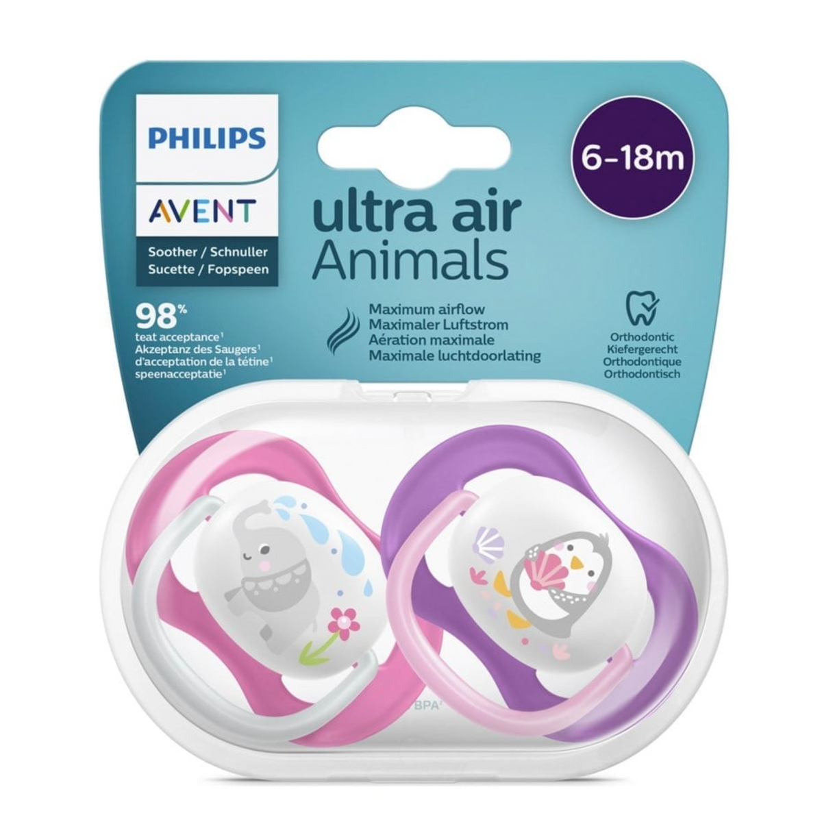 Philips Avent Ultra Air Animals 6-18m Pembe Emzik 2'li