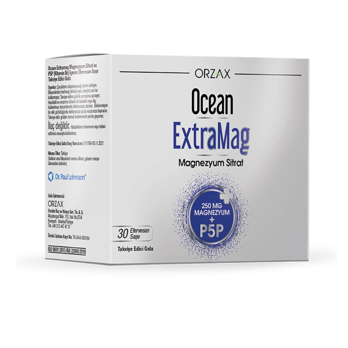Orzax Ocean ExtraMag Magnezyum Sitrat + P5P (B6 vitamini aktif) 250 mg 30 Saşe